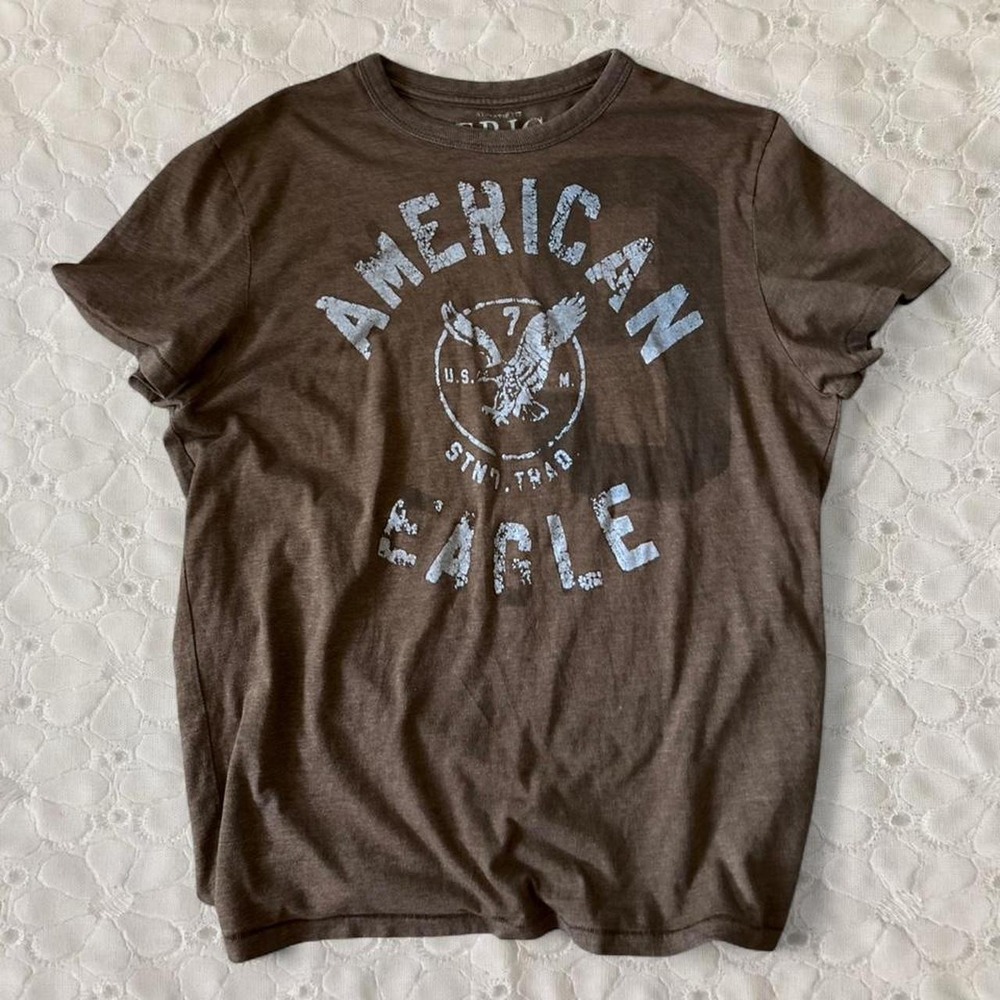 American Eagle Outfitters Mens Brown Graphic T-Shirt Eagle Logo Athletic Fit L
